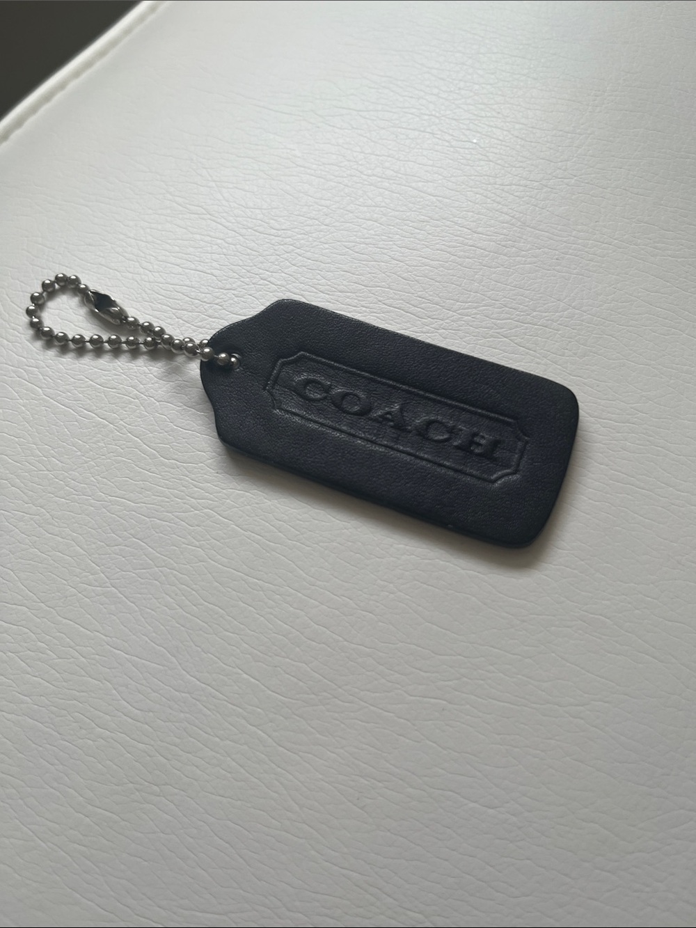 Vintage Coach Leather Hang Tag Fob Two Sided Black with Silver Chain